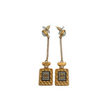 Pre-owned Chanel Crystal Pearl CC Perfume Bottle Chain Drop Earrings Gold main image