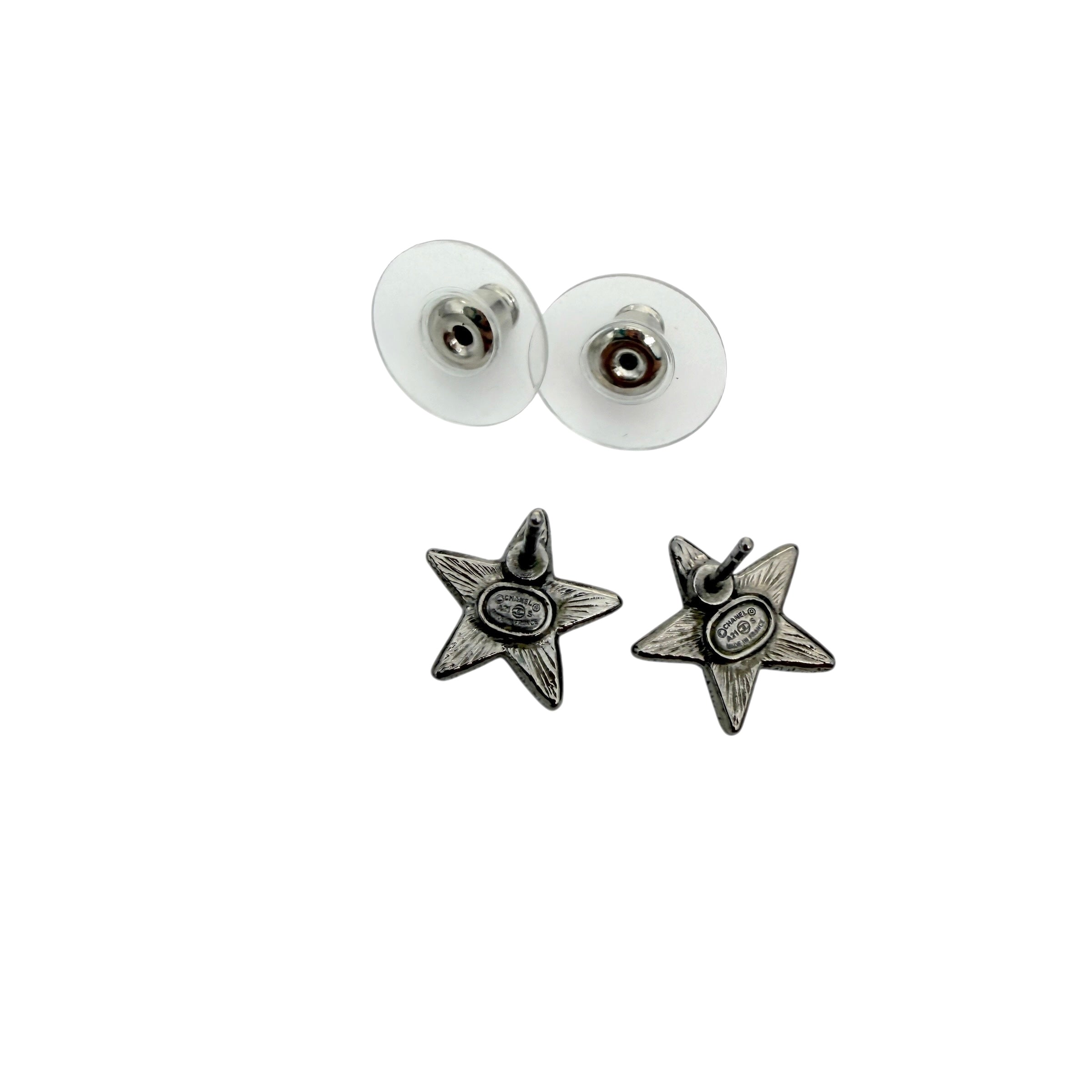 Pre-owned Chanel Crystal CC Star Earrings back view