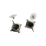 Pre-owned Chanel CC Logo Silver and Turquoise Earrings back view