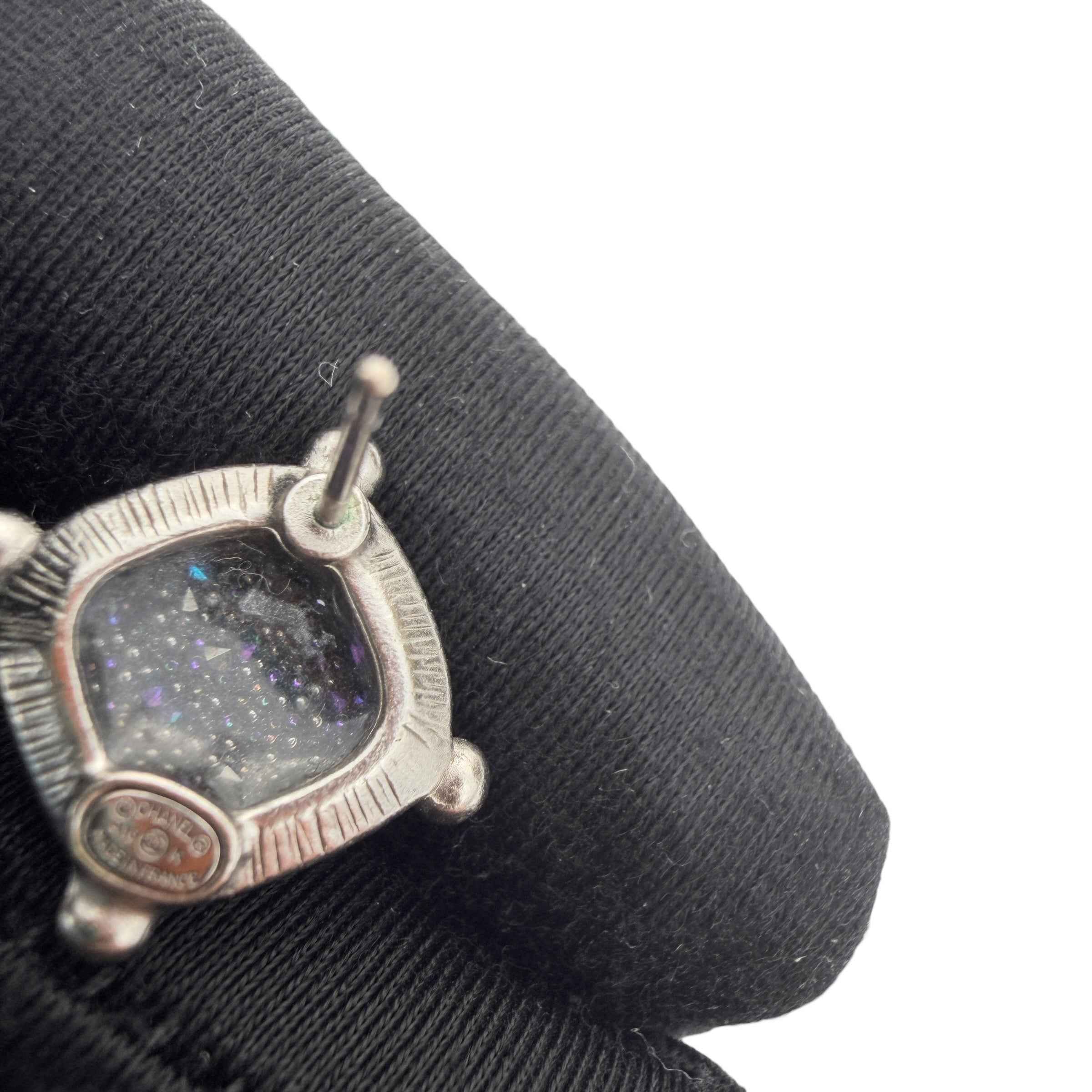 Chanel CC Logo Silver and Turquoise Earrings