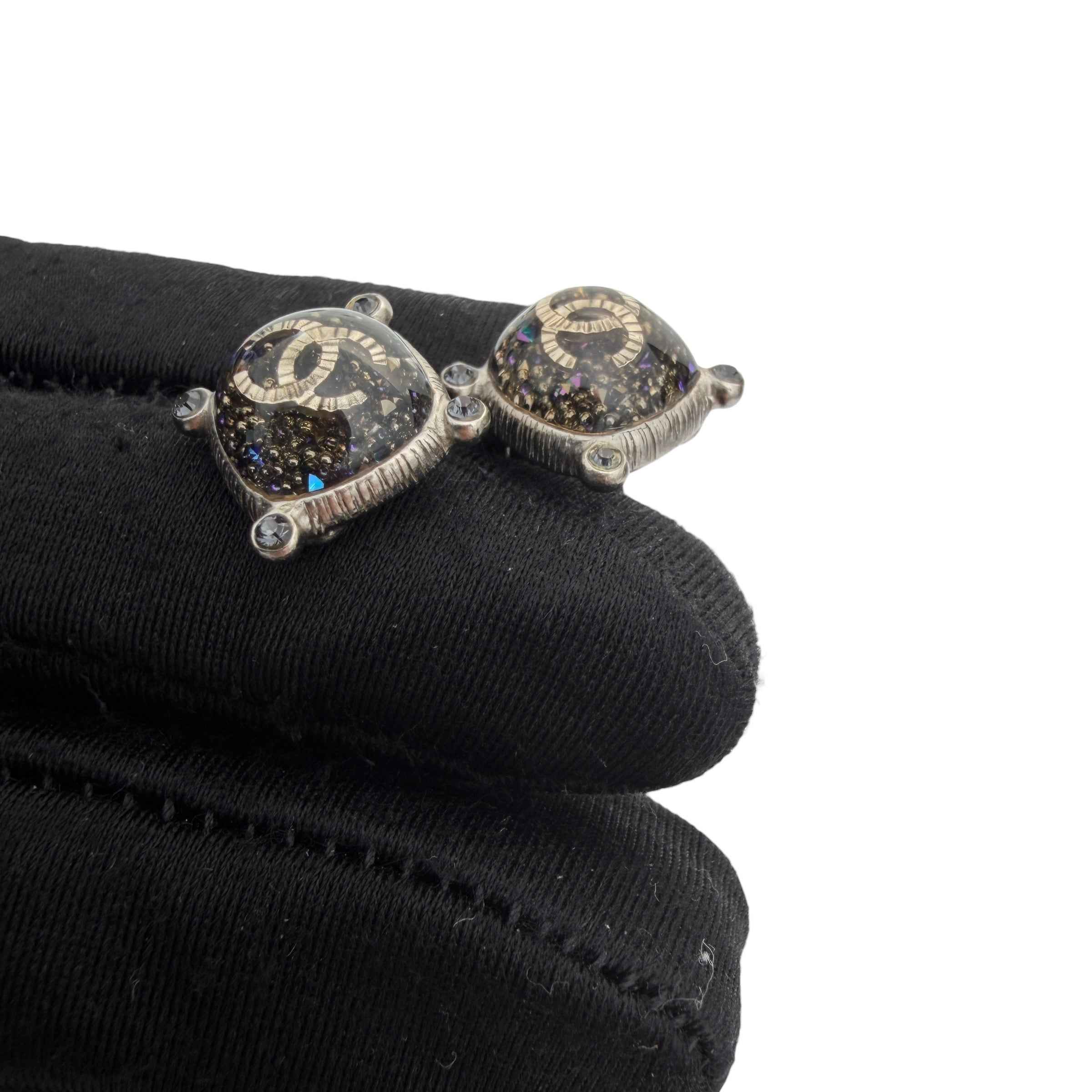 Chanel CC Logo Silver and Turquoise Earrings