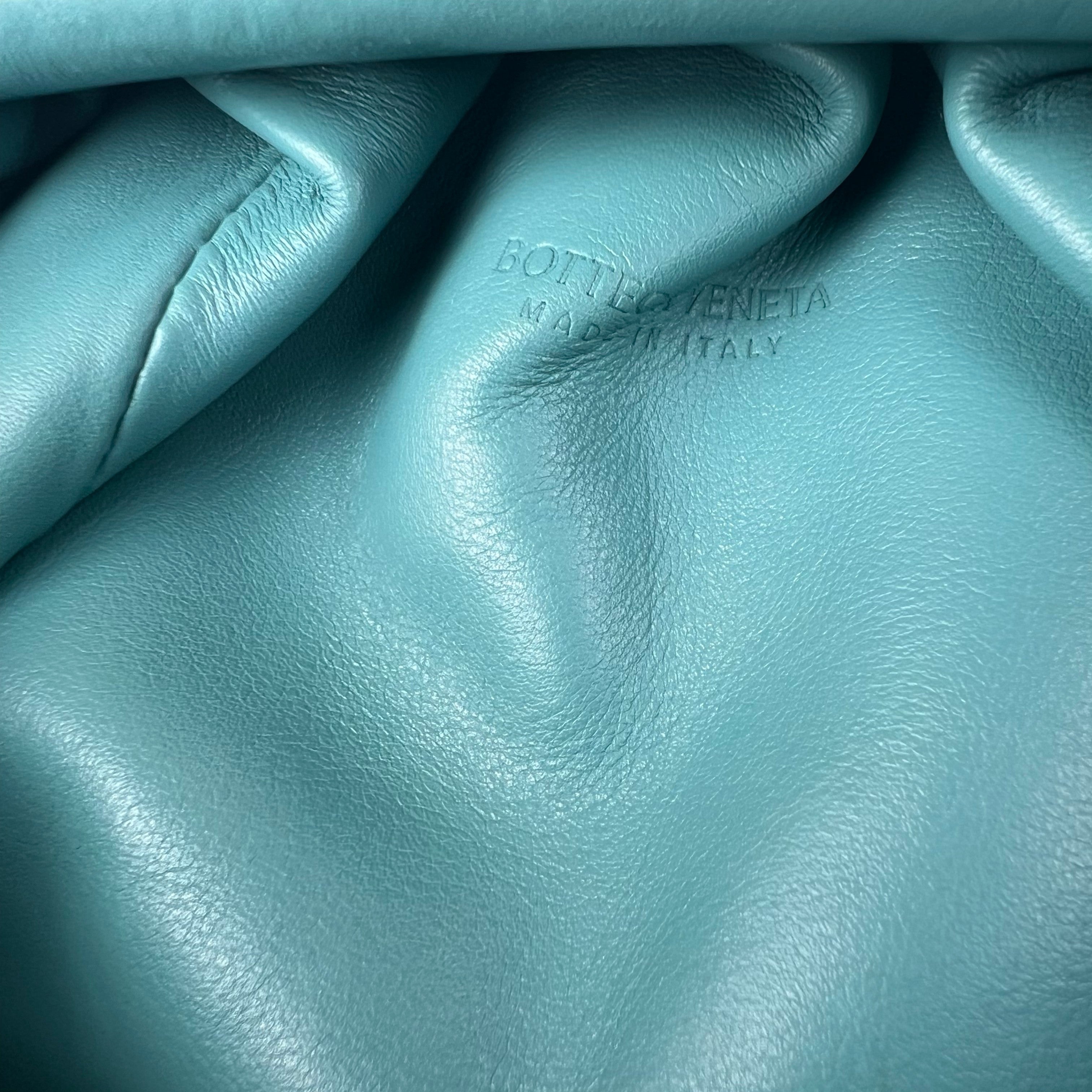 Pre-owned bottega-veneta-mini-pouch-teal-light-blue-leather-crossbody-clutch-front