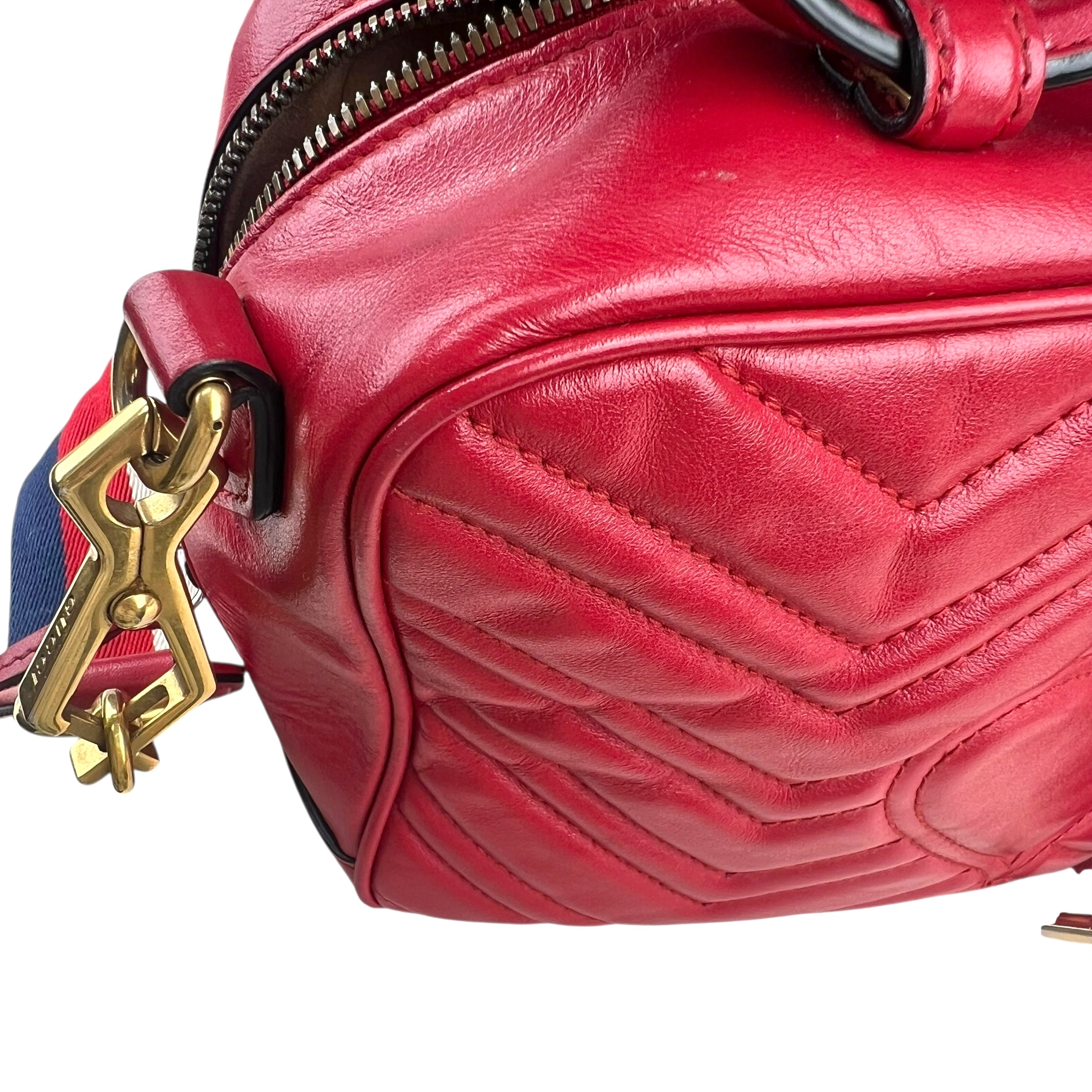 Pre-owned Gucci Medium GG Marmont Matelasse Chevron Top Handle Red bag