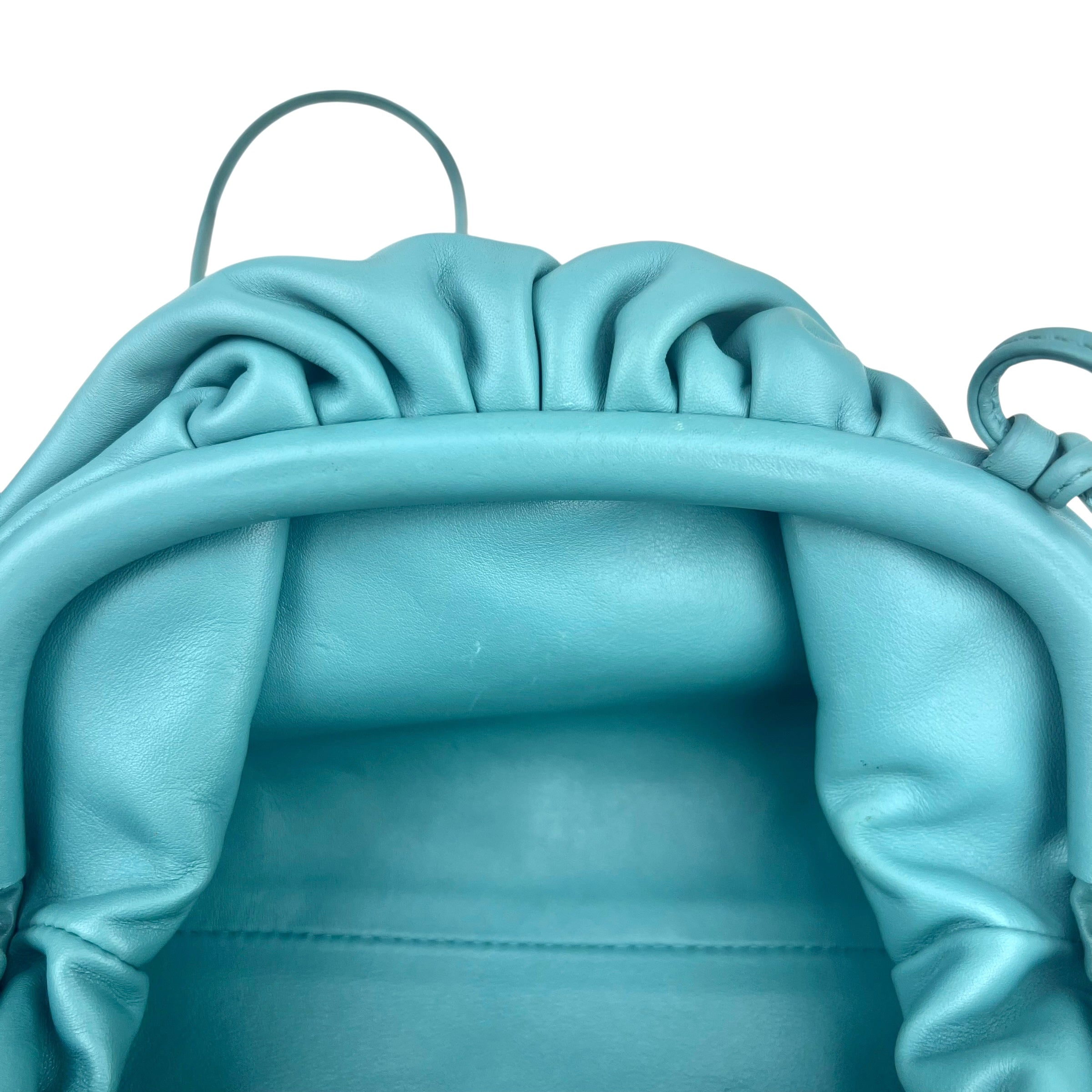 Pre-owned bottega-veneta-mini-pouch-teal-light-blue-leather-crossbody-clutch-front