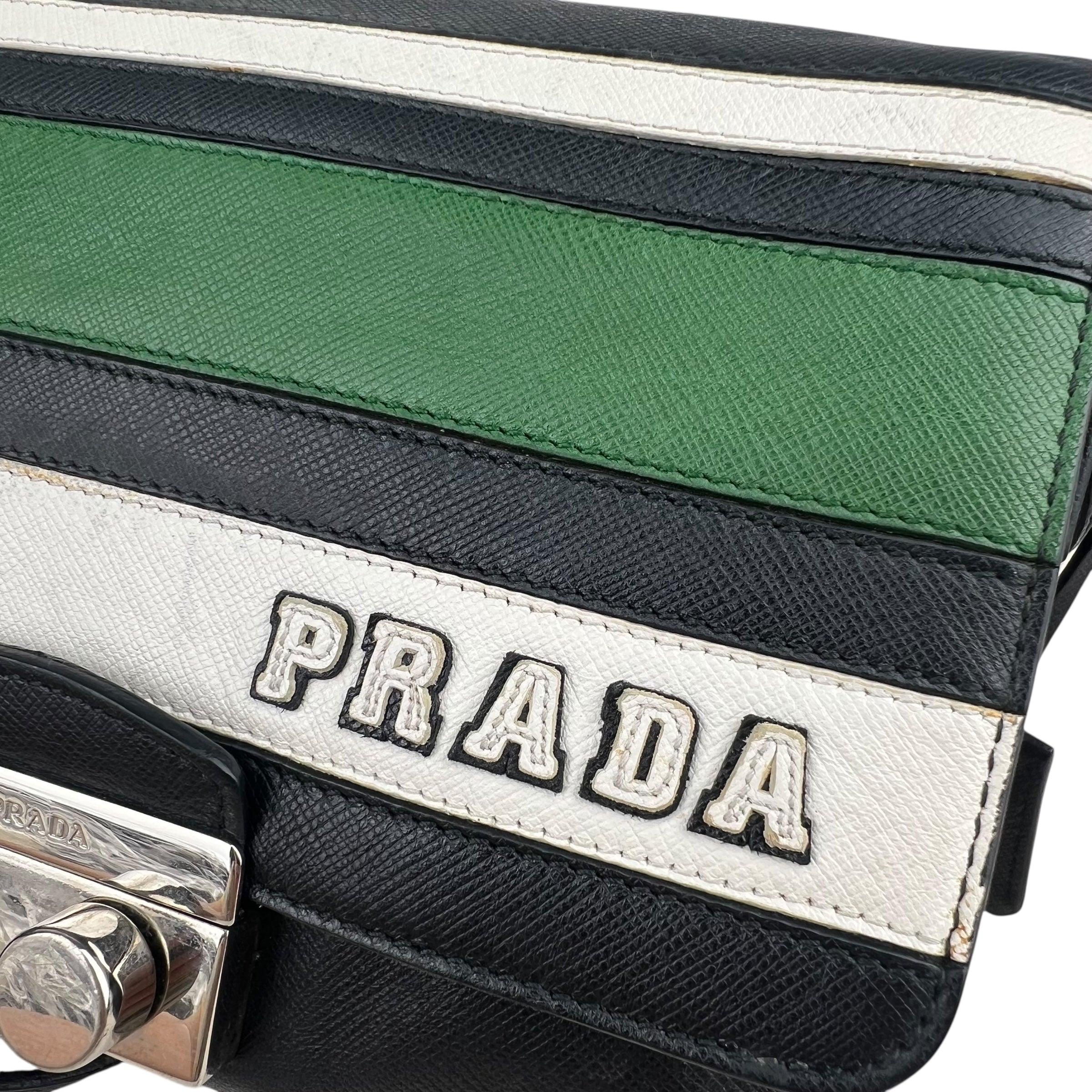 Pre-owned prada-saffiano-righe-sound-lock-crossbody-bag-front