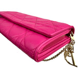Pre-owned dior-lady-dior-fuchsia-cannage-quilted-leather-wallet-on-chain-bag-front