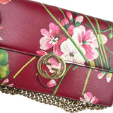 Pre-owned gucci-red-interlocking-g-blooms-leather-wallet-on-chain-front