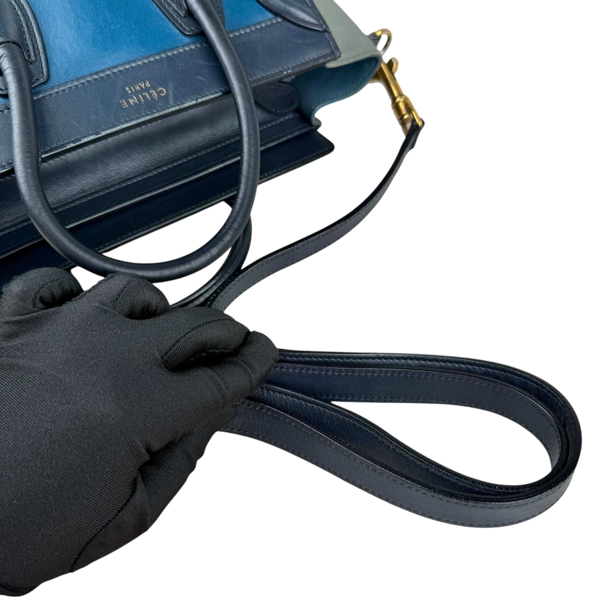 Pre-owned celine-luggage-nano-tricolor-blue-dark-blue-grey-leather-handbag-front