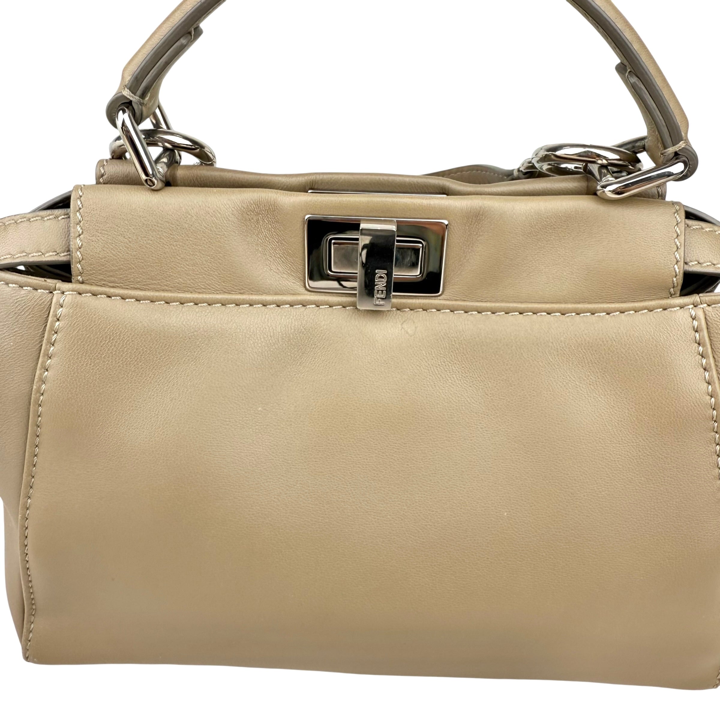 Pre-owned fendi-peekaboo-2way-beige-leather-shoulder-handbag-front