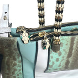Pre-owned bvlgari-green-white-black-leather-grey-python-handbag-front