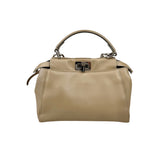 Pre-owned fendi-peekaboo-2way-beige-leather-shoulder-handbag-front