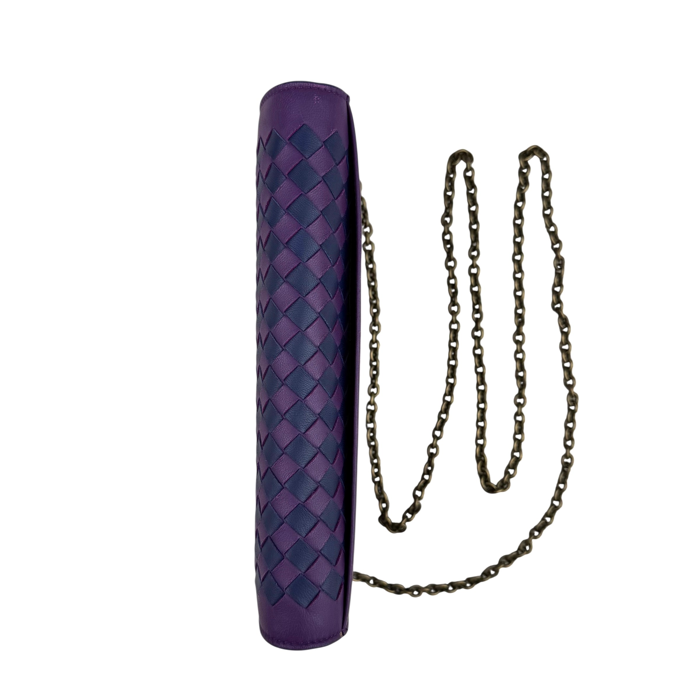 Pre-owned bottega-veneta-monalisa-purple-atlantic-intrecciato-chain-wallet-front