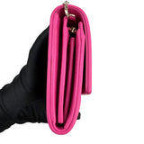 Pre-owned dior-lady-dior-fuchsia-cannage-quilted-leather-wallet-on-chain-bag-front