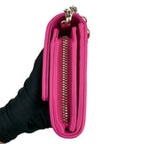 Pre-owned dior-lady-dior-fuchsia-cannage-quilted-leather-wallet-on-chain-bag-front