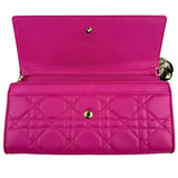 Pre-owned dior-lady-dior-fuchsia-cannage-quilted-leather-wallet-on-chain-bag-front