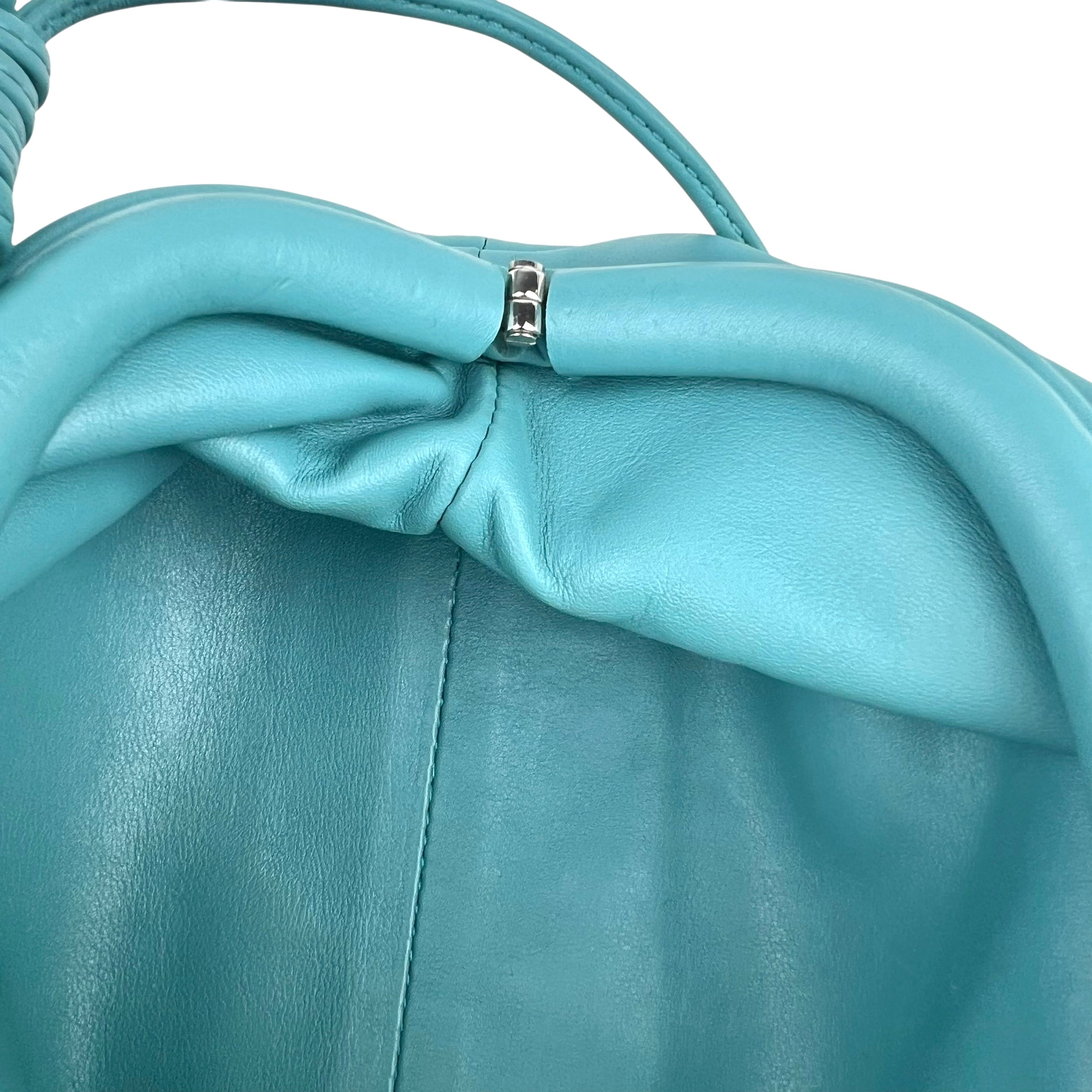 Pre-owned bottega-veneta-mini-pouch-teal-light-blue-leather-crossbody-clutch-front