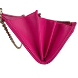 Pre-owned dior-lady-dior-fuchsia-cannage-quilted-leather-wallet-on-chain-bag-front