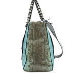 Pre-owned bvlgari-green-white-black-leather-grey-python-handbag-front