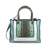 Pre-owned bvlgari-green-white-black-leather-grey-python-handbag-front