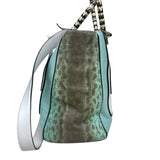 Pre-owned bvlgari-green-white-black-leather-grey-python-handbag-front