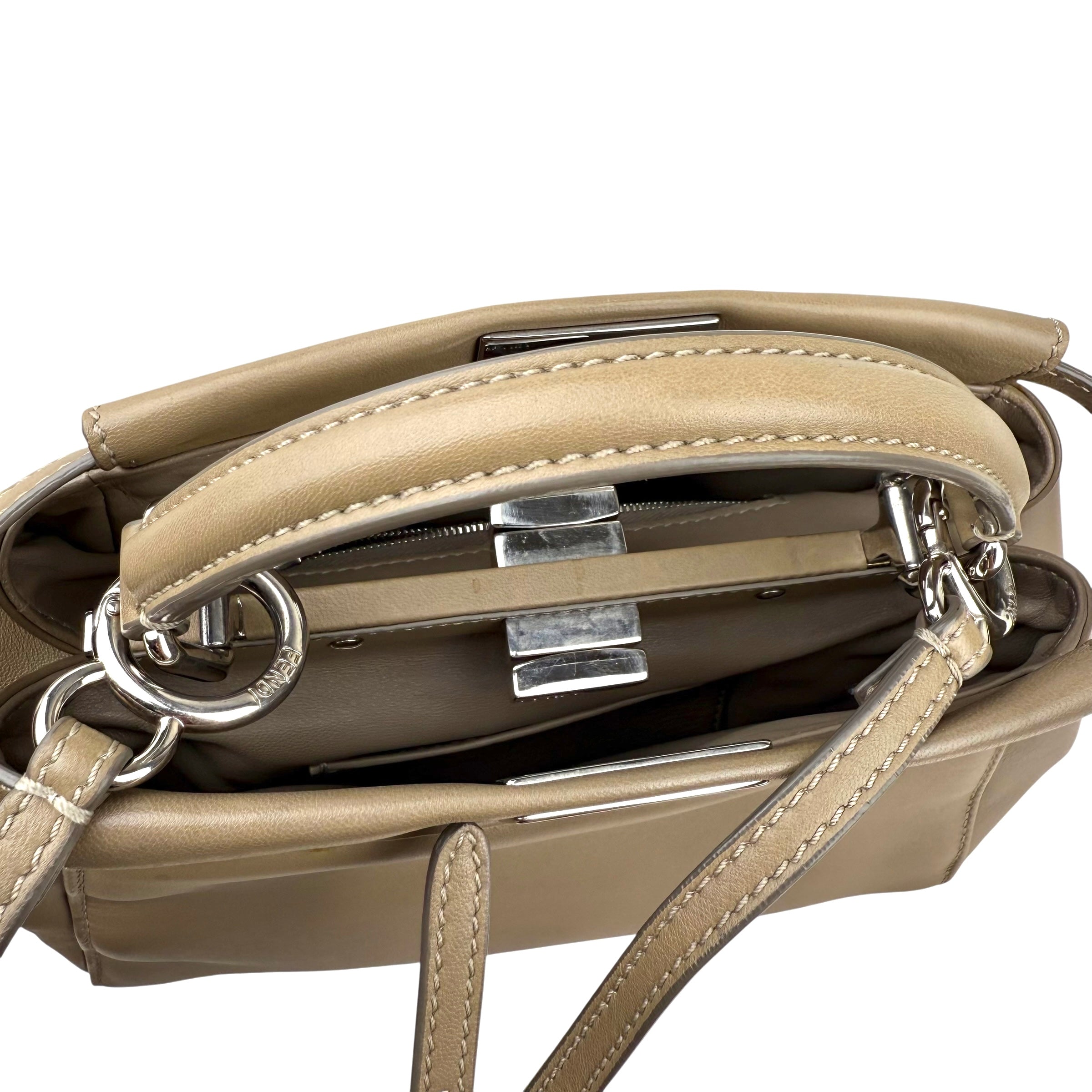 Pre-owned fendi-peekaboo-2way-beige-leather-shoulder-handbag-front