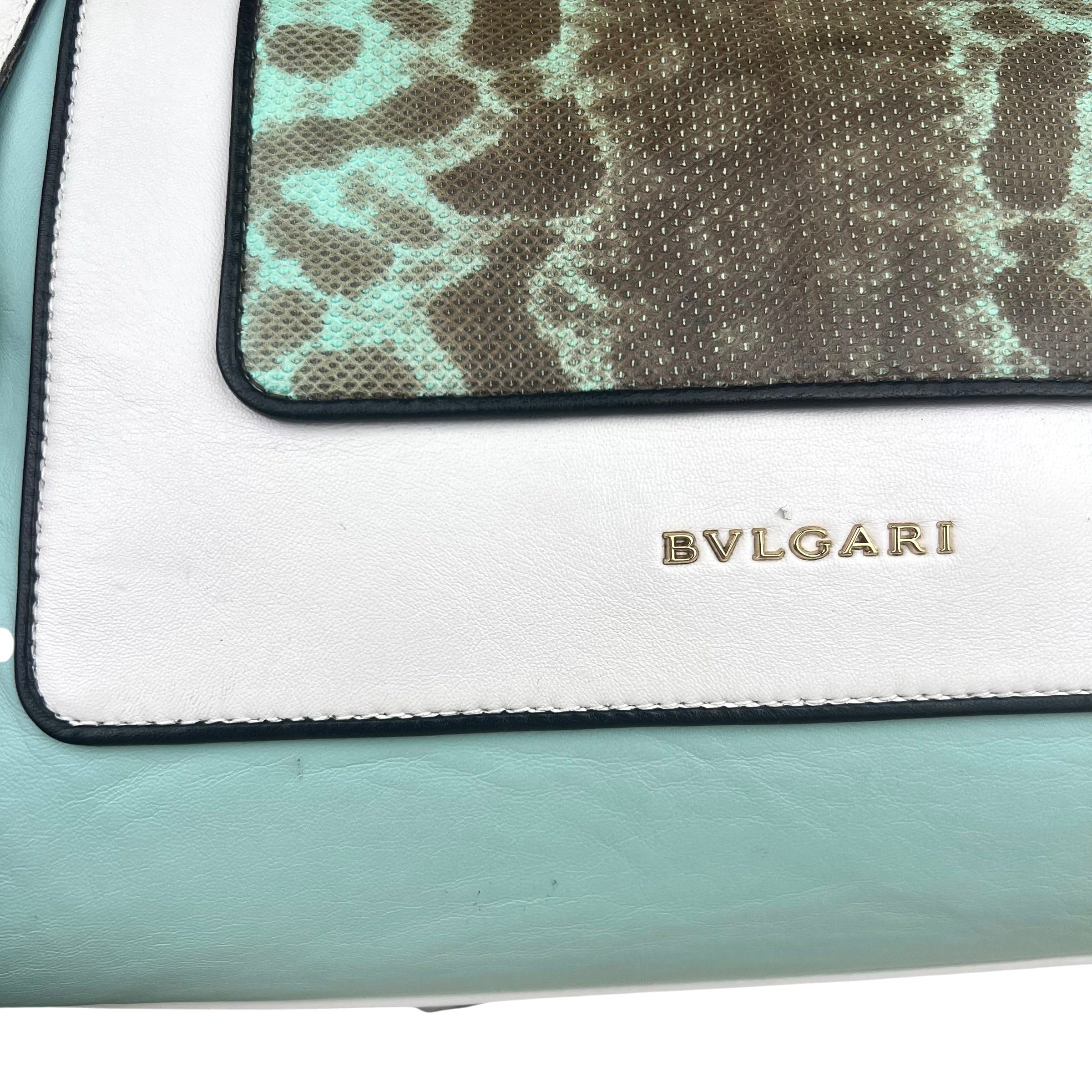 Pre-owned bvlgari-green-white-black-leather-grey-python-handbag-front