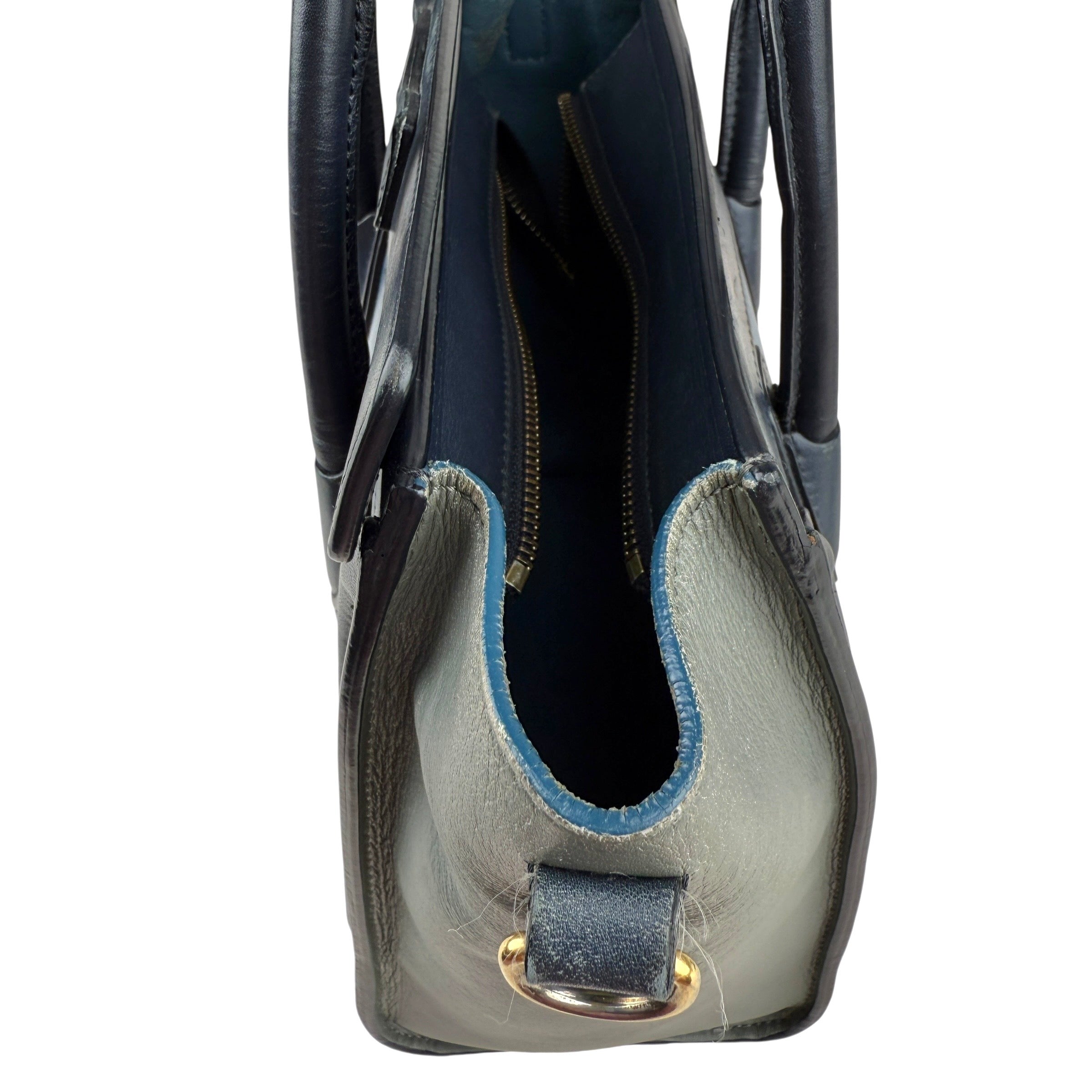 Pre-owned celine-luggage-nano-tricolor-blue-dark-blue-grey-leather-handbag-front