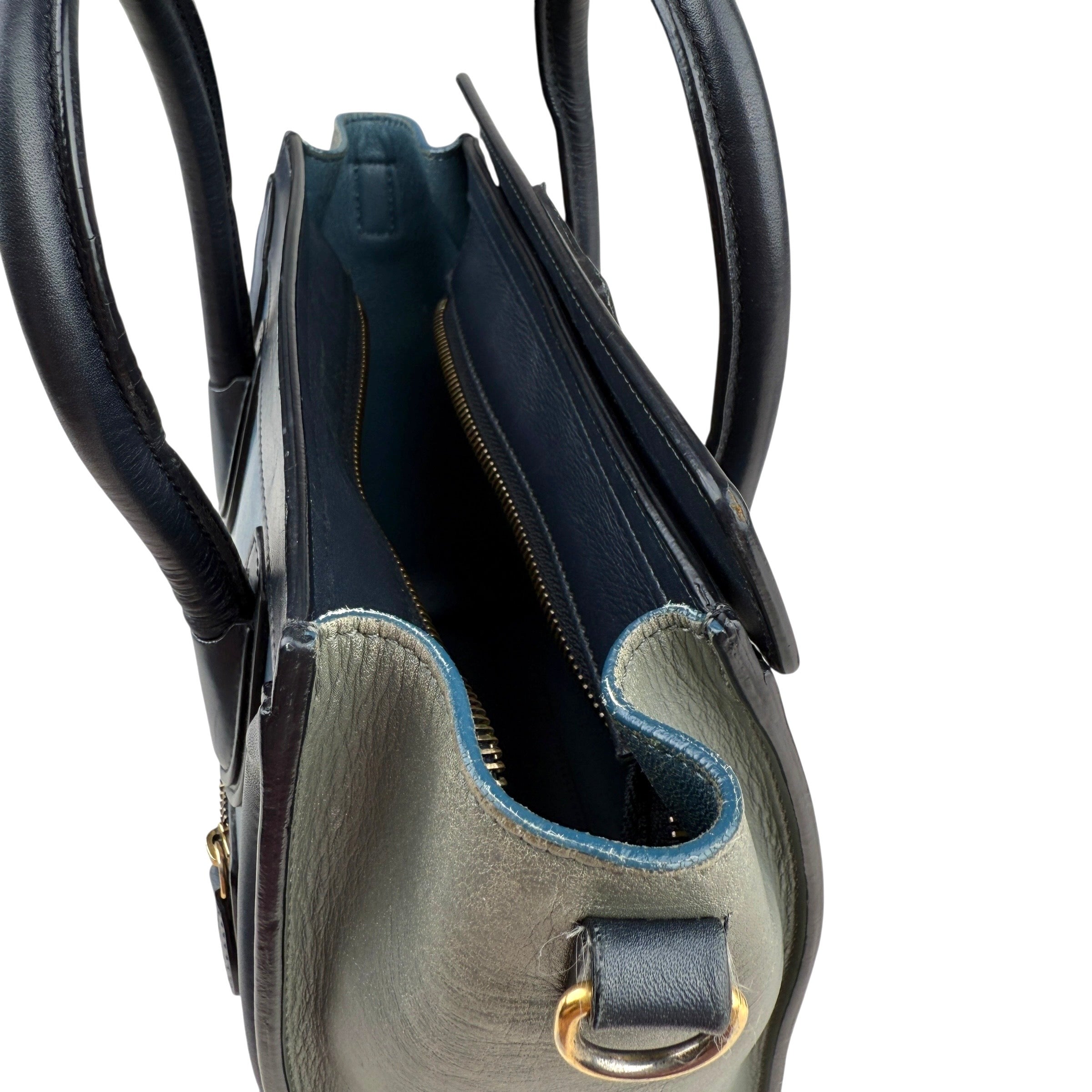 Pre-owned celine-luggage-nano-tricolor-blue-dark-blue-grey-leather-handbag-front