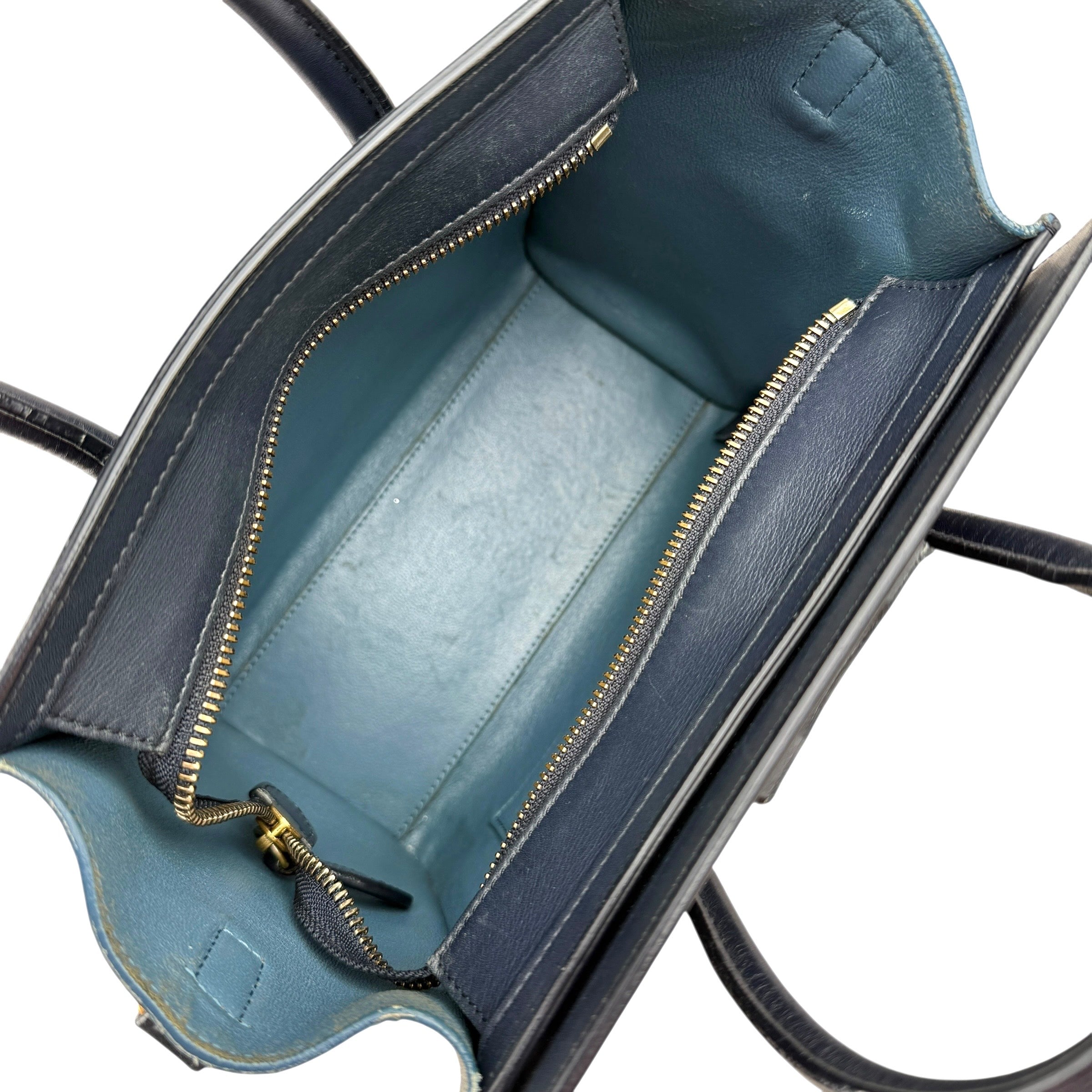 Pre-owned celine-luggage-nano-tricolor-blue-dark-blue-grey-leather-handbag-front
