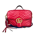 Pre-owned Gucci Medium GG Marmont Matelasse Chevron Top Handle Red bag main image
