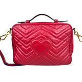 Pre-owned Gucci Medium GG Marmont Matelasse Chevron Top Handle Red bag back view