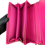 Pre-owned dior-lady-dior-fuchsia-cannage-quilted-leather-wallet-on-chain-bag-front