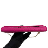 Pre-owned dior-lady-dior-fuchsia-cannage-quilted-leather-wallet-on-chain-bag-front