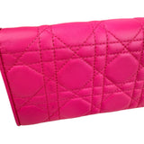 Pre-owned dior-lady-dior-fuchsia-cannage-quilted-leather-wallet-on-chain-bag-front