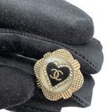Chanel Goldtone Metal Black Resin Crystal Heart Earrings