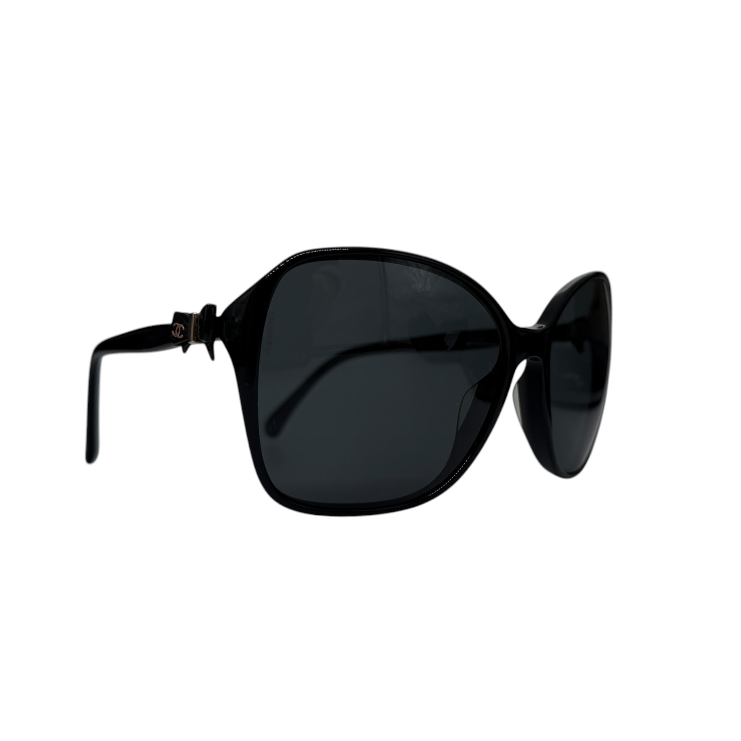 Pre-owned Chanel Black Frame Black Tint Bow Sunglasses-5205