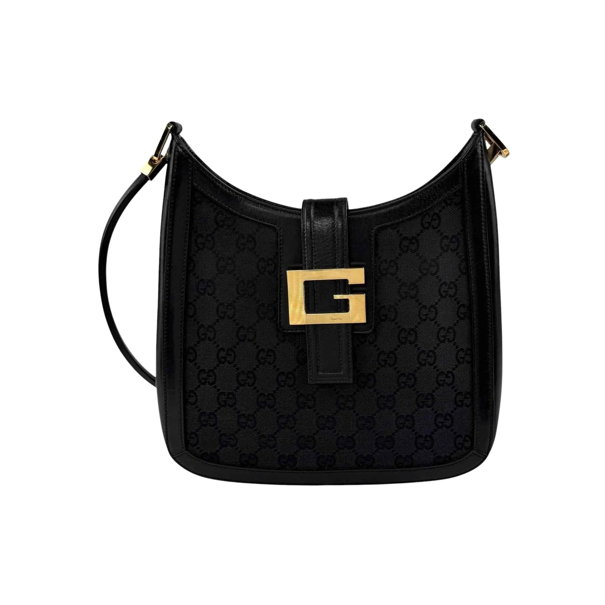 Gucci Black Canvas Aphrodite Logo Shoulder Bag