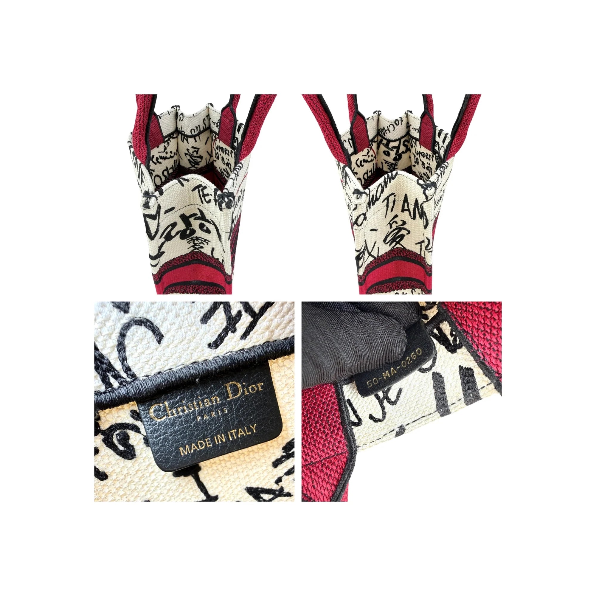 Dior White and Red Embroidered Canvas Dioramour Graffiti Vertical Book Tote
