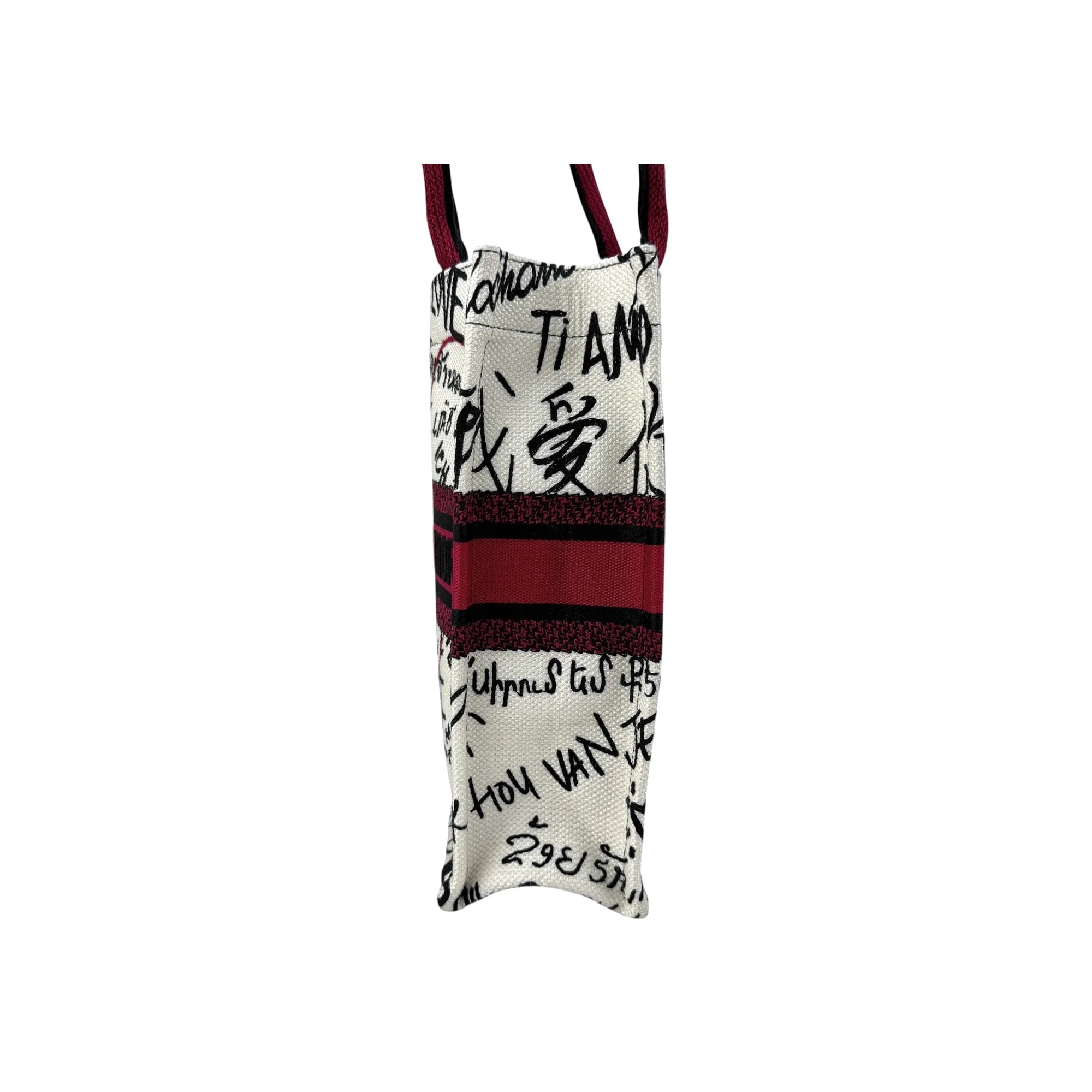 Dior White and Red Embroidered Canvas Dioramour Graffiti Vertical Book Tote