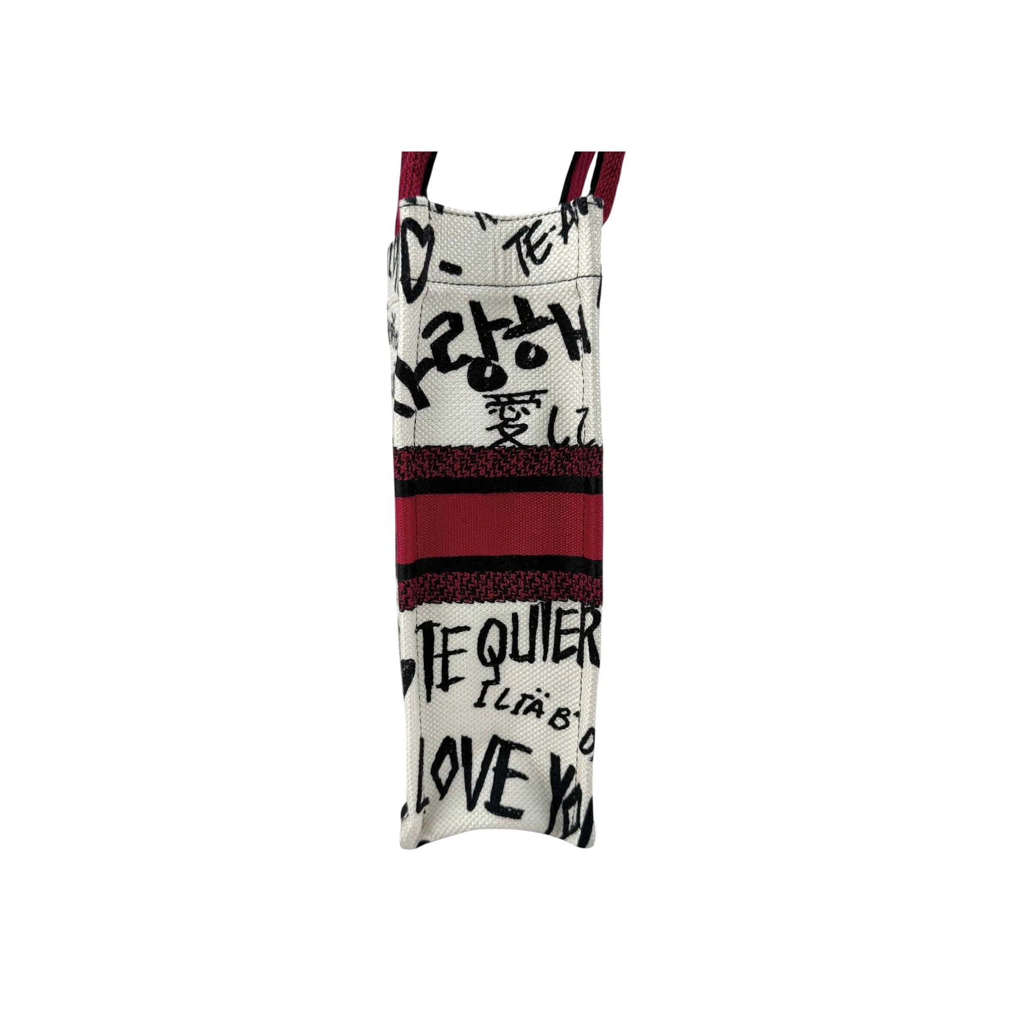 Dior White and Red Embroidered Canvas Dioramour Graffiti Vertical Book Tote