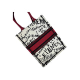 Dior White and Red Embroidered Canvas Dioramour Graffiti Vertical Book Tote