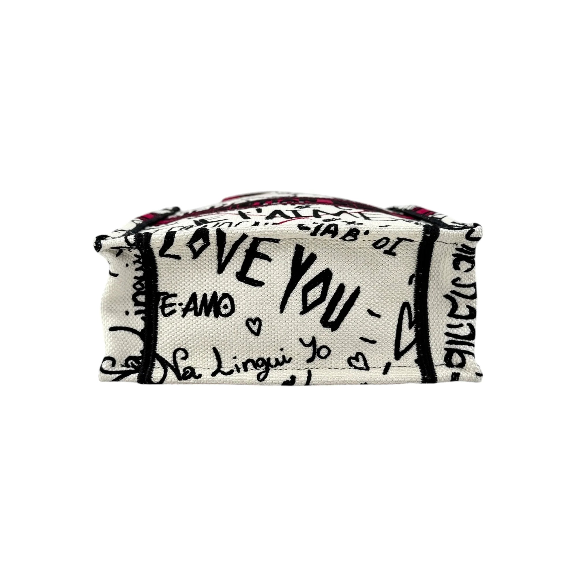 Dior White and Red Embroidered Canvas Dioramour Graffiti Vertical Book Tote