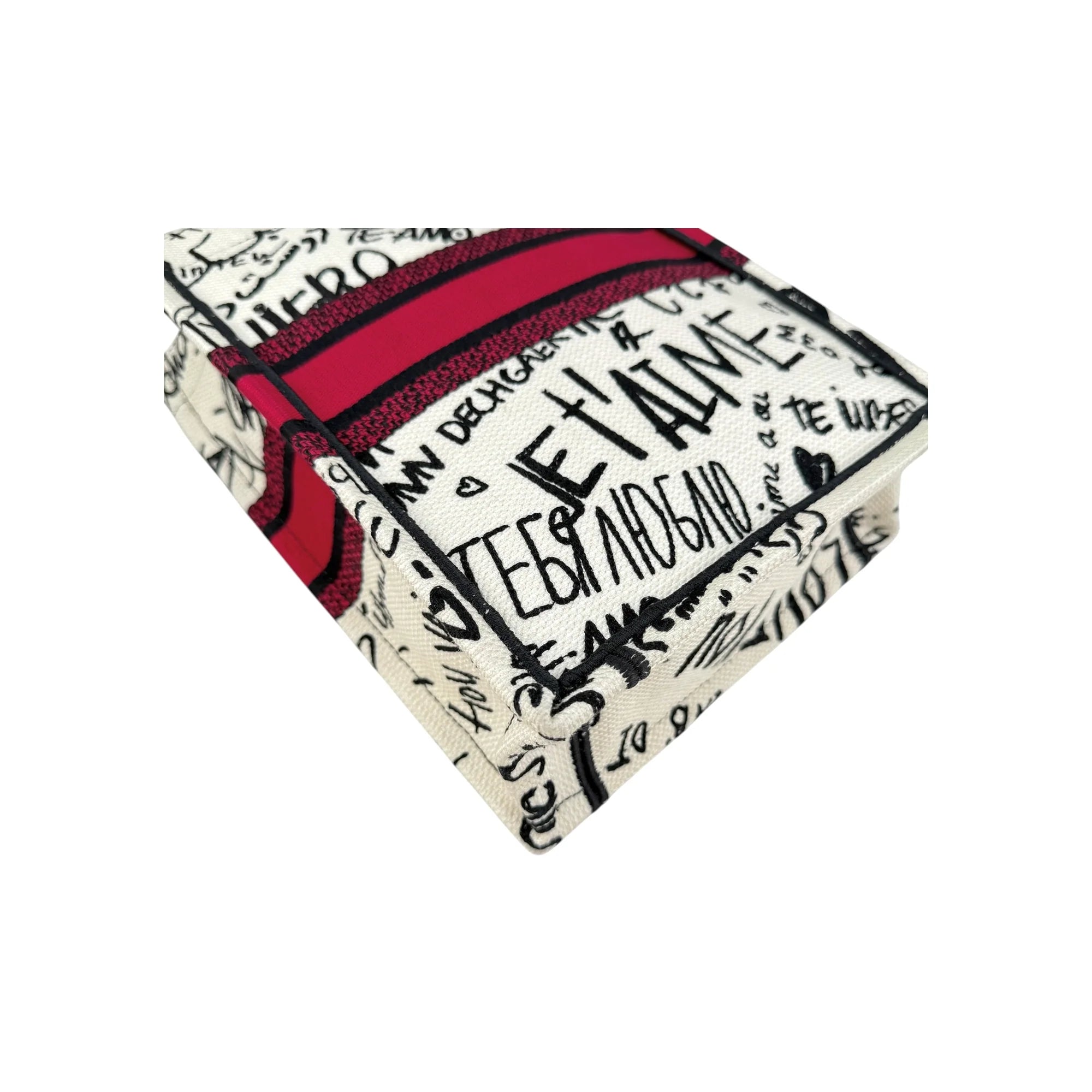 Dior White and Red Embroidered Canvas Dioramour Graffiti Vertical Book Tote