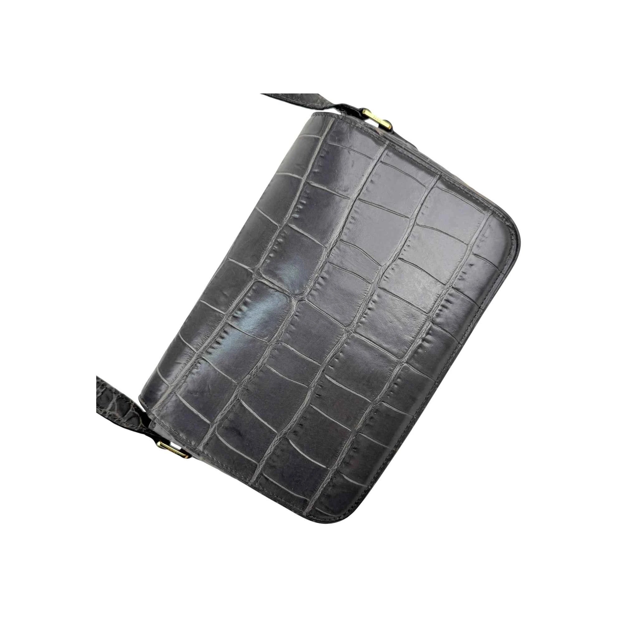 Celine Grey Crocodile-Embossed Leather Tassels Bag