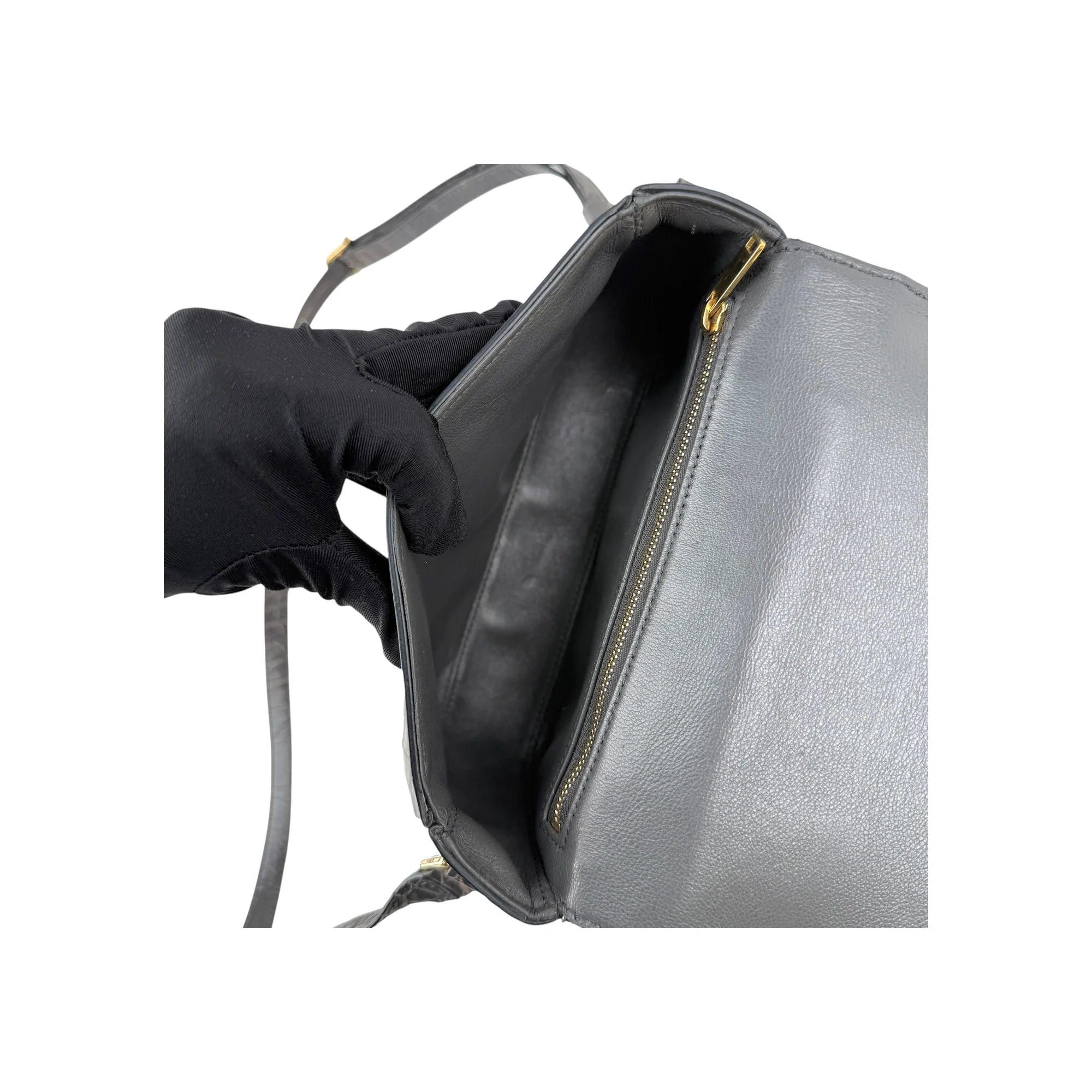 Celine Grey Crocodile-Embossed Leather Tassels Bag
