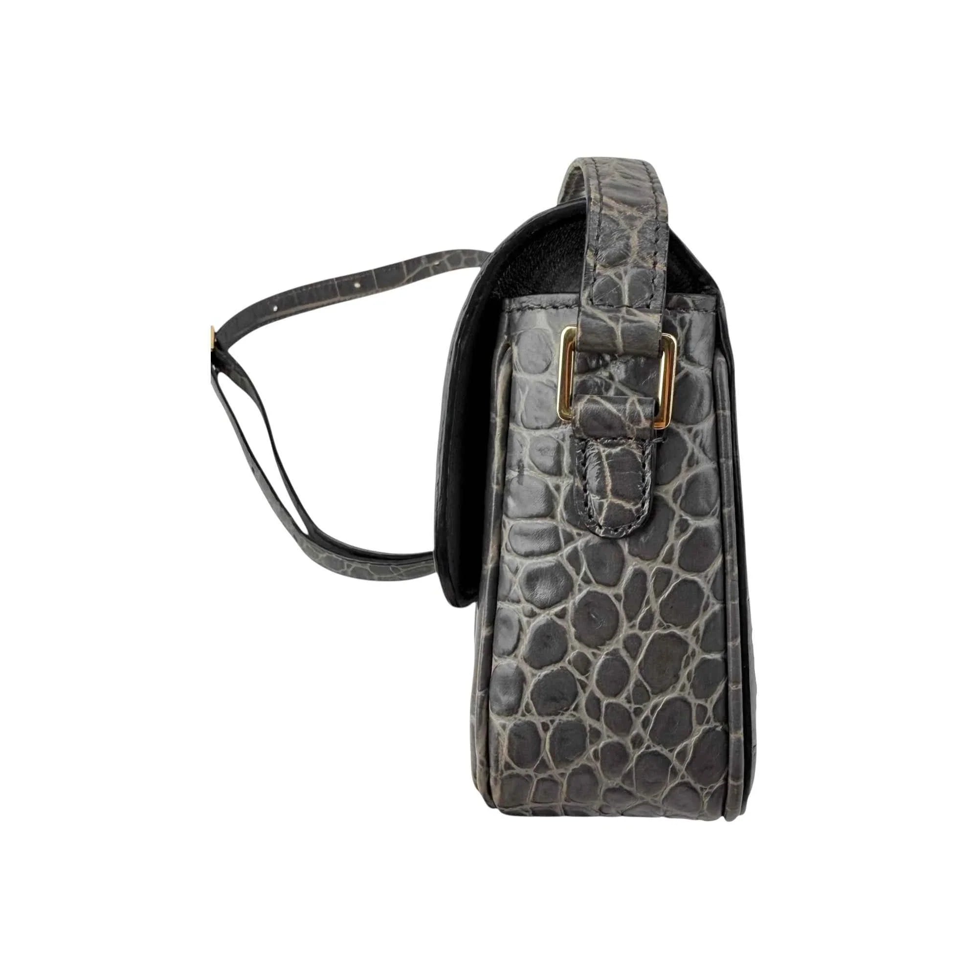 Celine Grey Crocodile-Embossed Leather Tassels Bag