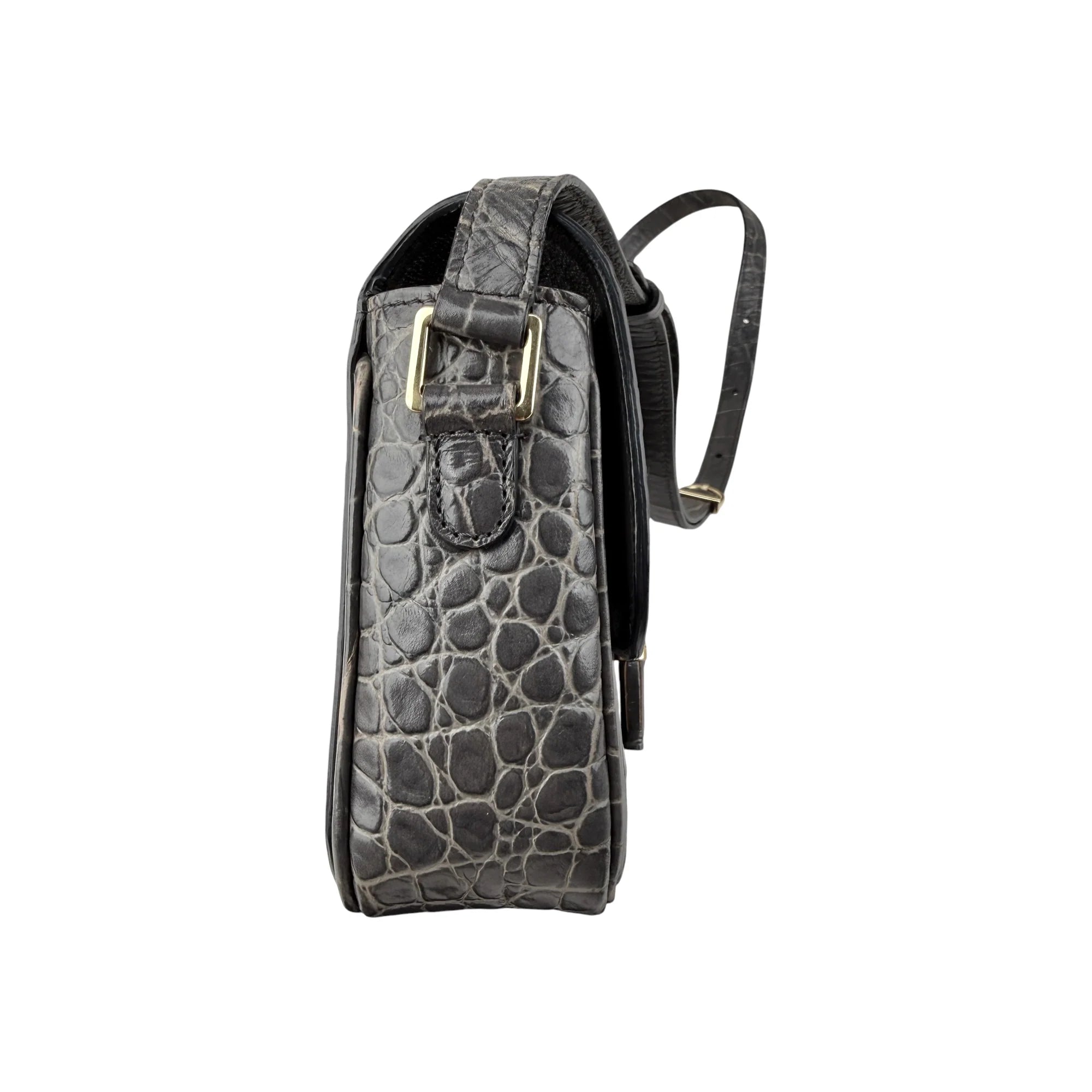 Celine Grey Crocodile-Embossed Leather Tassels Bag