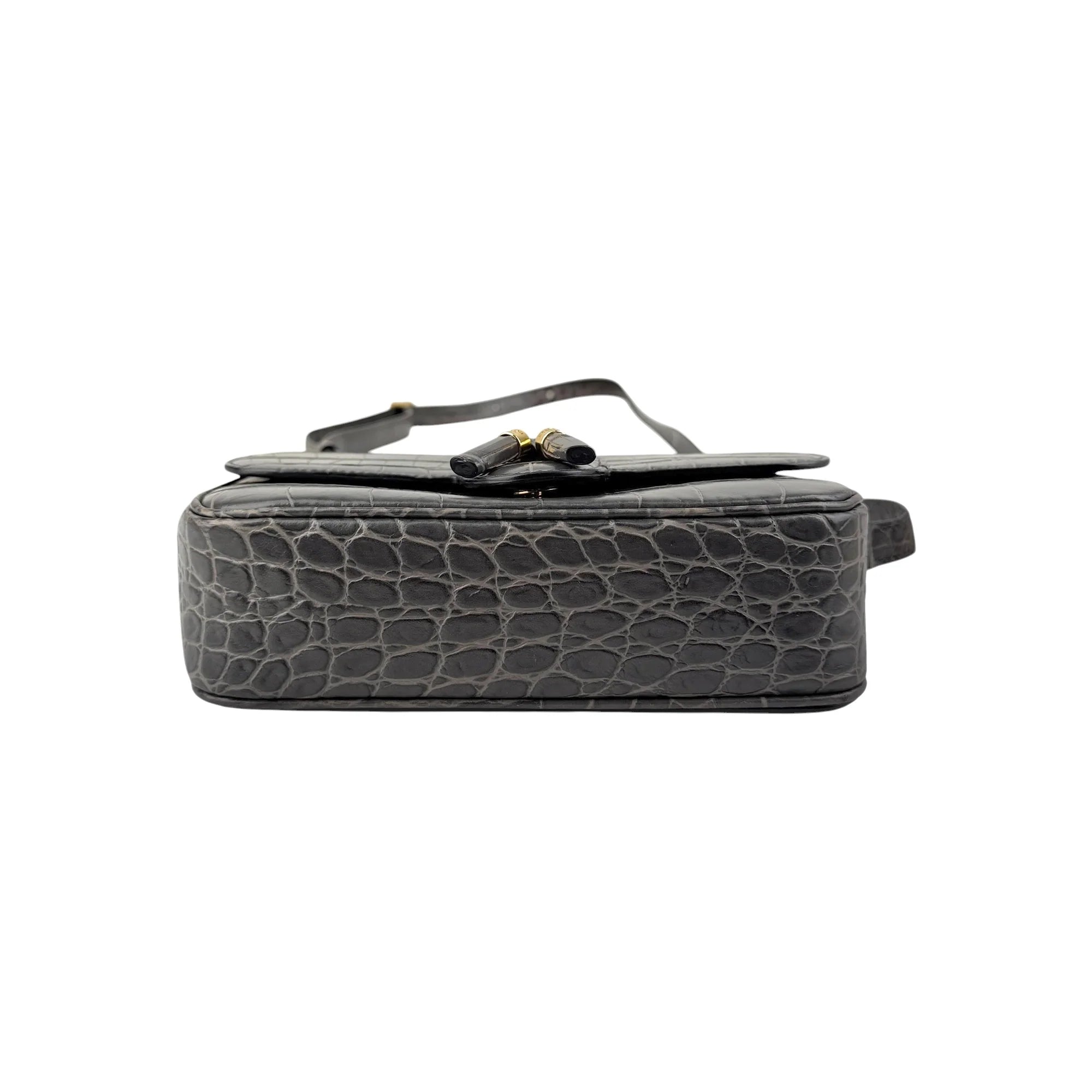 Celine Grey Crocodile-Embossed Leather Tassels Bag