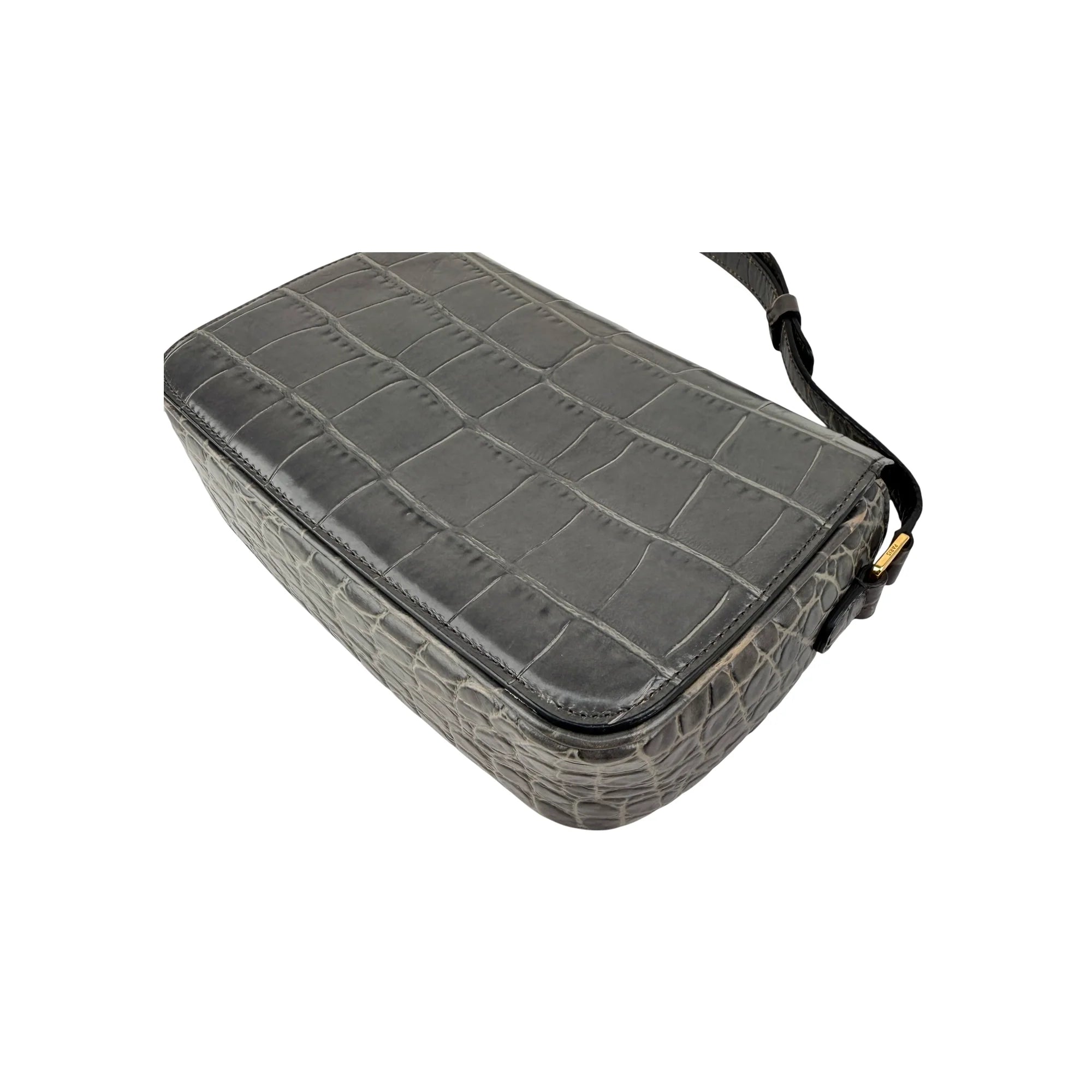 Celine Grey Crocodile-Embossed Leather Tassels Bag