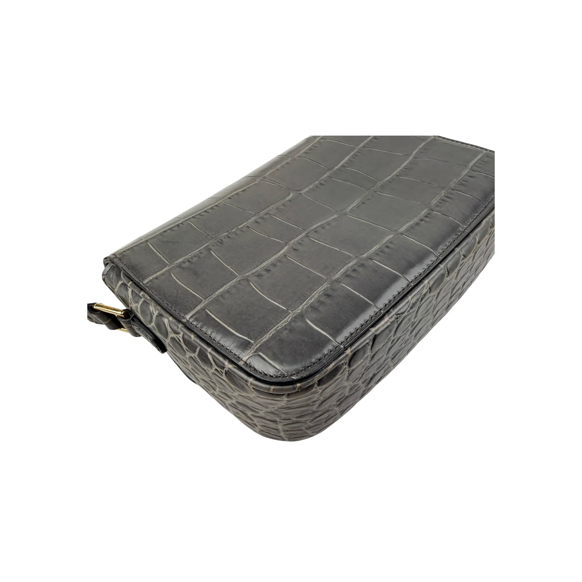 Celine Grey Crocodile-Embossed Leather Tassels Bag